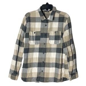 Nwot Vans Cream Grey Plaid Flannel Button Down Shirt Medium Long Sleeve Pockets